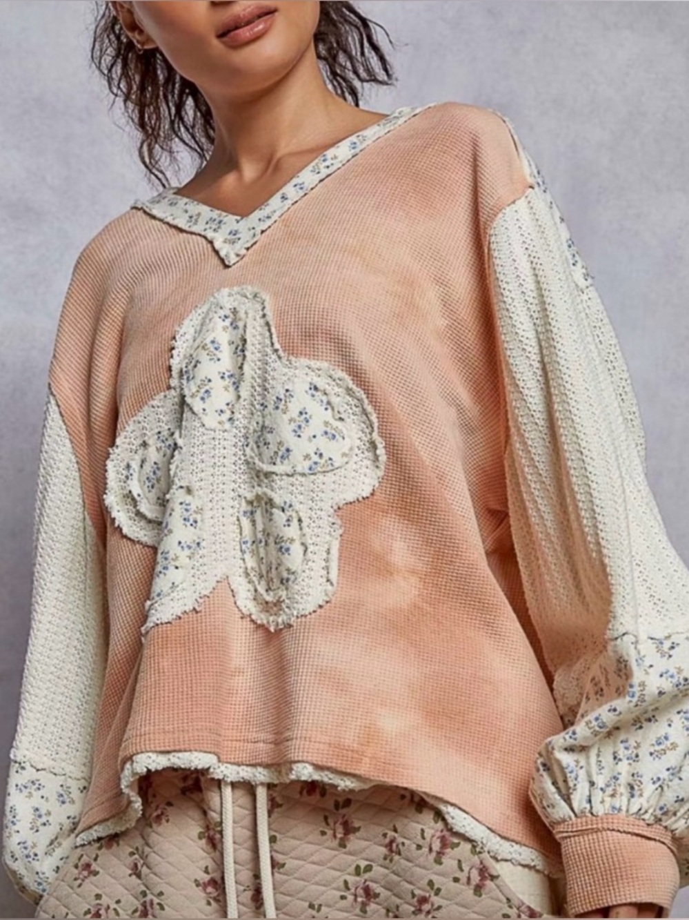 NEW CLEARANCE SALE : “The Priscilla “Peach Floral Patchwork Hoodie